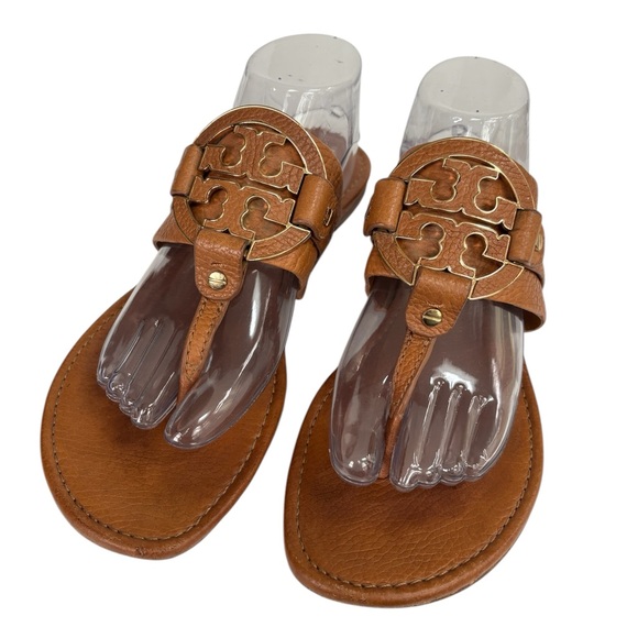 Tory Burch Amanda Flat Thong Tumbled Leather Brown Size 11 - Picture 2 of 15